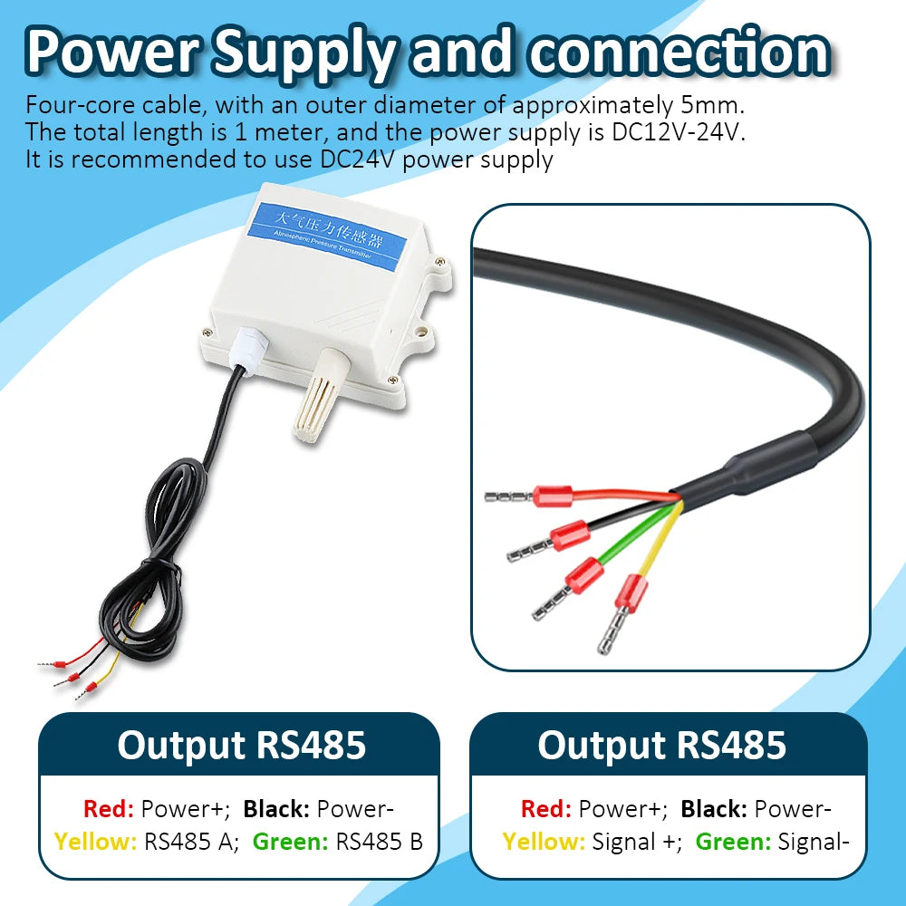 Atmospheric Pressure Sensor Transmitter Output RS485 0-5V 0-10V 4-20MA Weather Air Pressure Detector Barometric 30~110Kpa