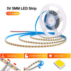 5V 2835 LED Strip Light 3mm 5mm 8mm PCB Width 120Leds/m Flexible LED Tape Ribbon Diode USB/2PIN Wire Led Lights for Room Decor