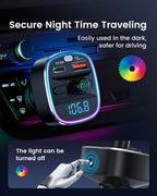 LENCENT Bluetooth 5.4 FM Transmitter with PD 30W &QC 18W Fast Charging Hands-Free Calling Wireless Radio Music Car Adapter
