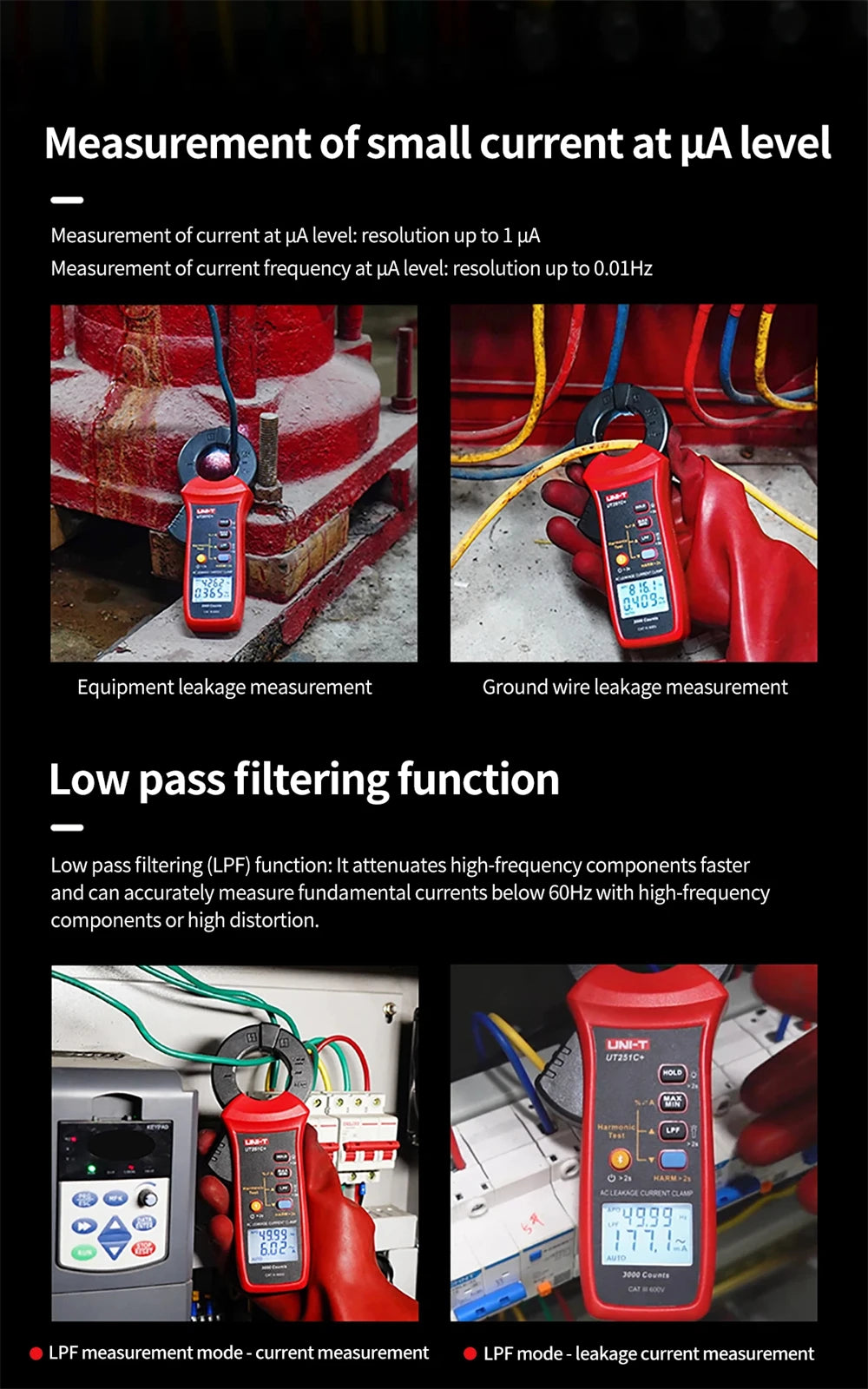 UNI-T UT251A UT251B+ UT251+ UT251C PLUS Current Leakage Clamp Meter Pliers Ammeter Professional AC Current Leak Tester