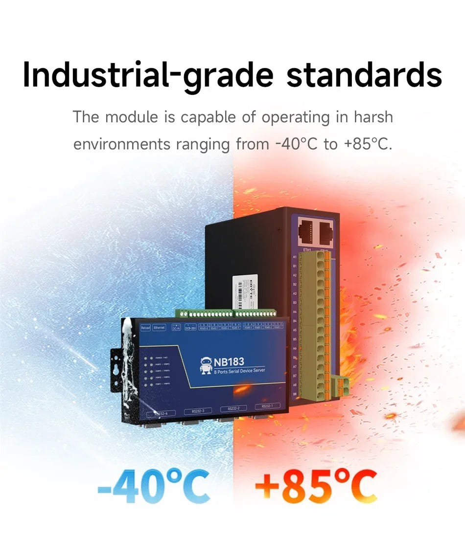 RS485 RS232 to Ethernet 8 Ways Serial Server NB183-V2 Series TCP UDP MQTT HTTP Modbus Gateway TCP- RTU POE