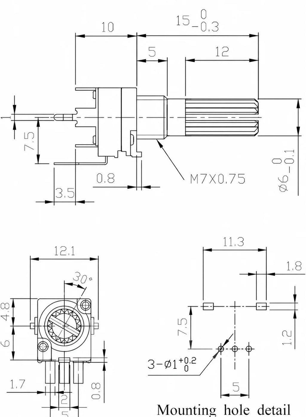 100PCS RK097 Precision Linear Potentiometer Vertical Single Link Shank 15mm D axis B2K B10K B20K B50K B100K B500K B1M