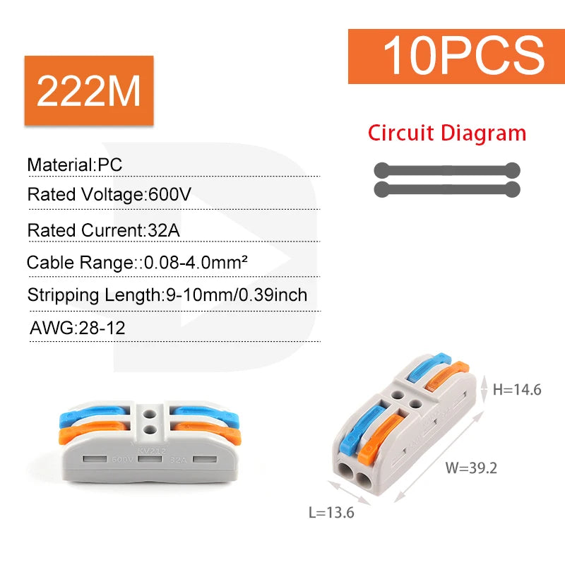 Quick Electrical Connectors Universal Compact Push-in Conductor SPL Splitter Wiring Cable Connector Butt Terminal Block AWG28-12