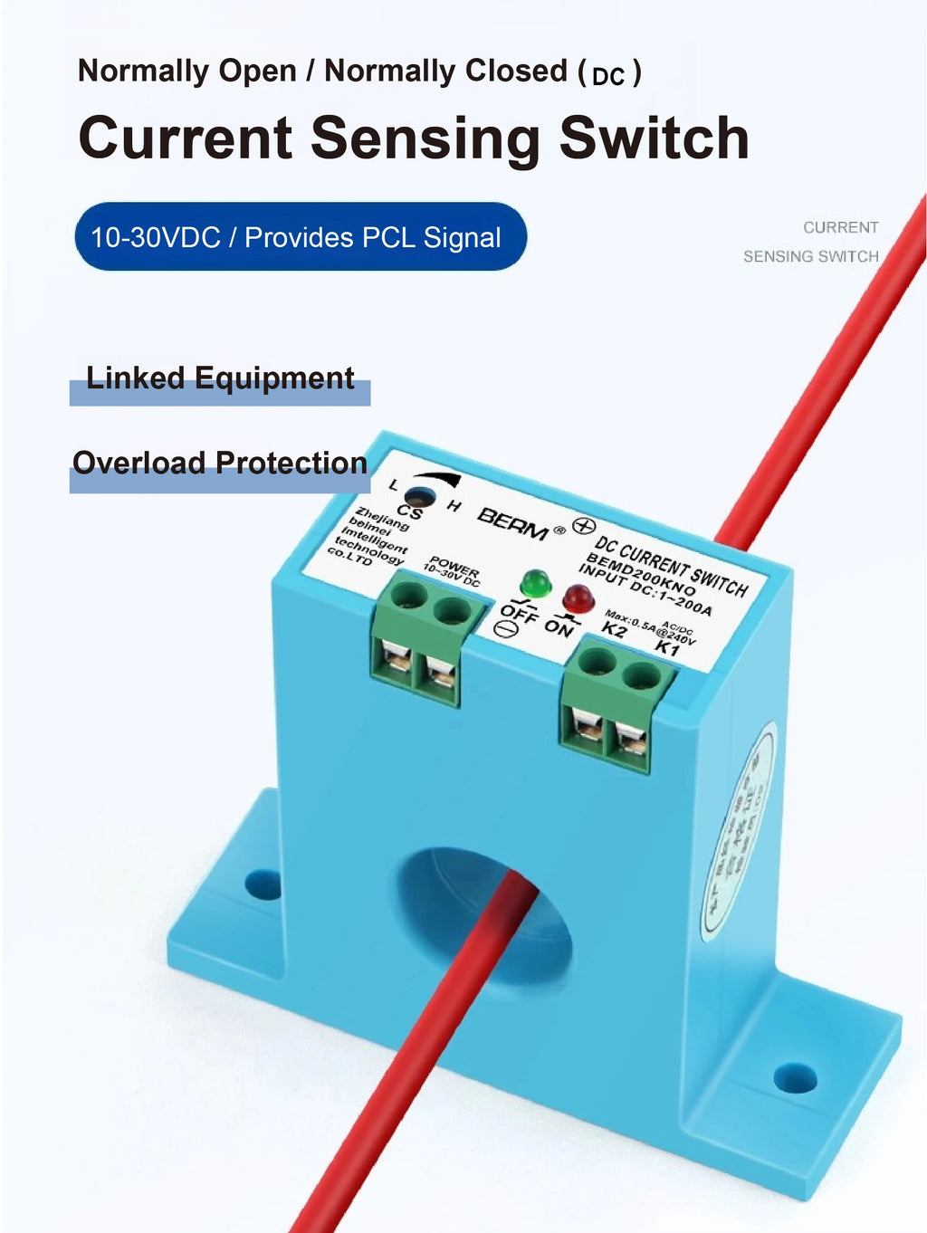 BEMD200 DC Current Sensor 1-200A 10-30VDC Current Transformer Overcurrent Protection Relay Current Detection Switch PLC