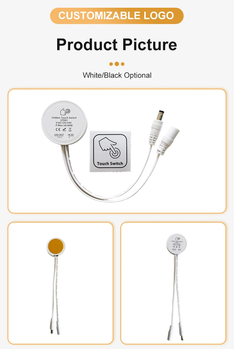 12V/24V 60W Touch Switch, Suitable for Concealed Installation in Furniture with a Thickness of 0-40mm, LED Touch Dimming Sensor.