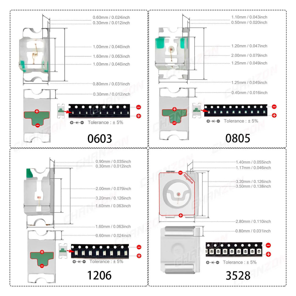 0603 0805 1206 3528 2835 5730 SMD LED Diode Warm White Red Yellow Green Blue Orange SMT Light Emitting Diode 2V 3V 2 Volt 100pcs