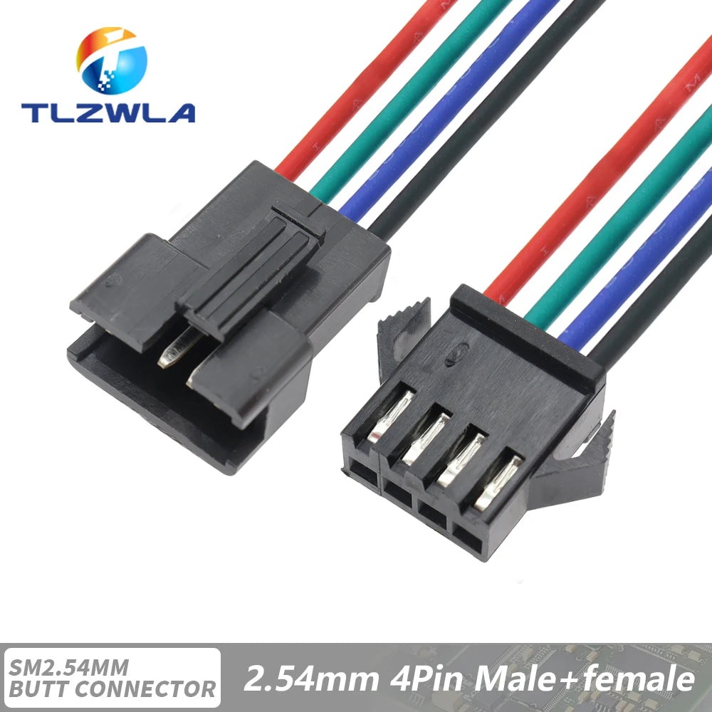 10PCS JST SM 2/3/4/5/6Pins 2.54MM Plug Male to Female Wire Connector cable pigtail Plug LED Connecting line 20cm Long