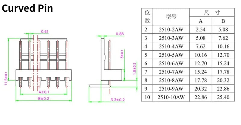 100PCS KF2510 Connector 2.54mm Pitch 2P-10Pin Straight/Curved Male Female Socket Housing Plug Pin Header Crimp Terminals