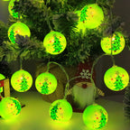 Luminous Xmas Bauble Fairy String Lights, Multipattern Printed Christmas Ball LED Garland, Whimsical Neon Tone Festive Lighting
