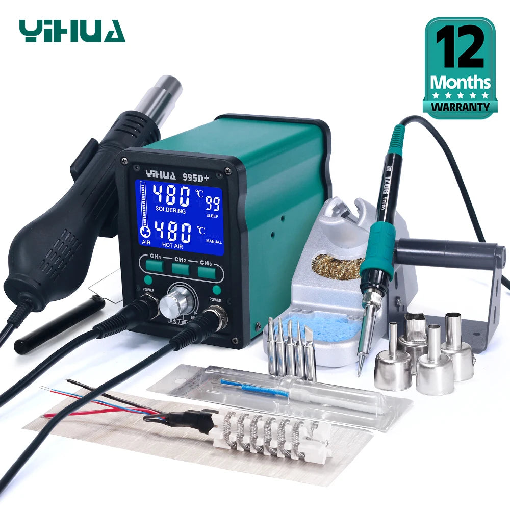 YIHUA 995D+SMD Soldering Station With Pluggable Hot Air Gun Soldering Iron BGA Rework Station Phone Repair Welding Station
