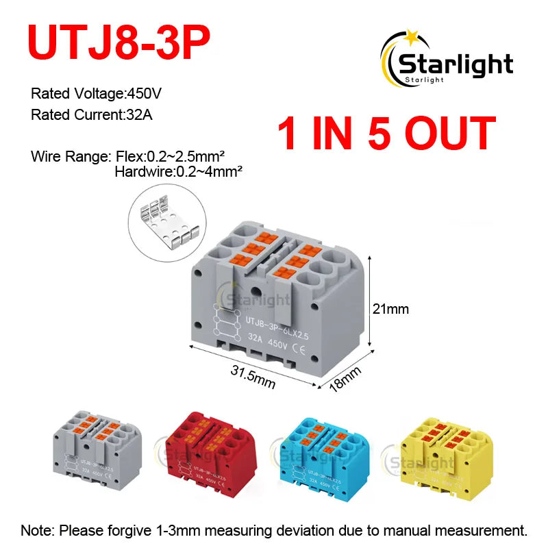 Distribution block PTFIX2.5mm² Wire Electrical Cable Connectors Plug-in Terminal Block  Splitter DIN-Rail Mounting Junction Box