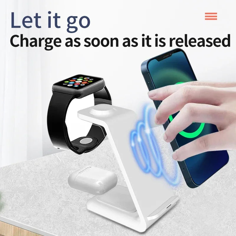 30W 3 In 1 Wireless Charger  Stand Dock For iPhone 15 14 13 12 11 XS Apple Watch 8 7 AirPods  Induction Fast Charging Station