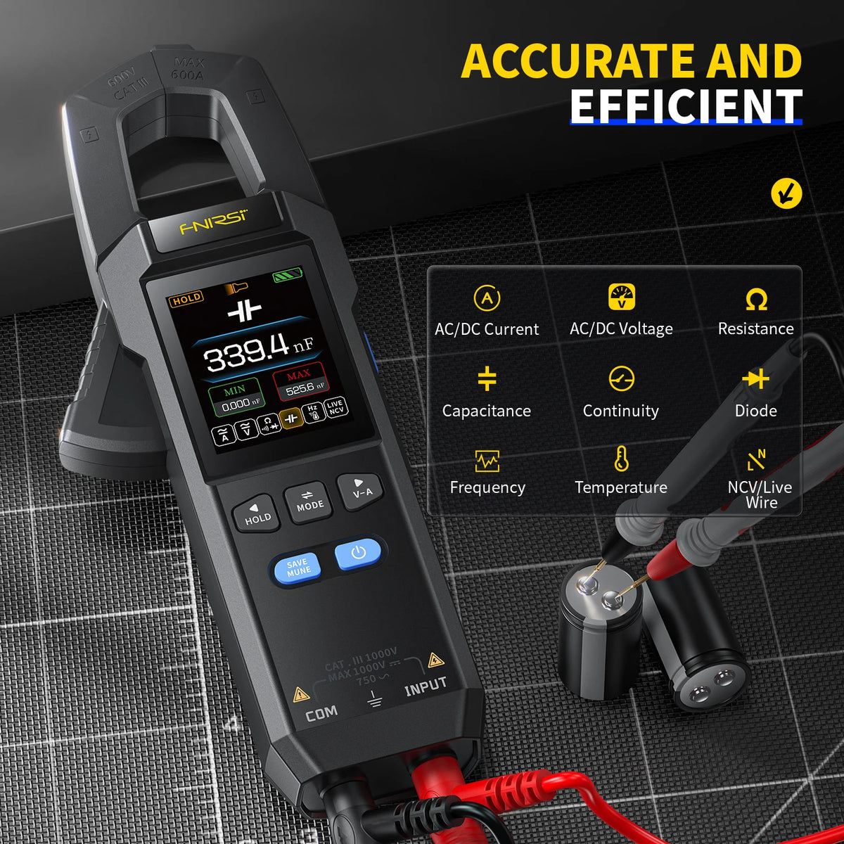 FNIRSI DMC-100 10000 Counts DC AC Current USB rechargeable Clamp Meter Digital Multimeter 600A Amperimetric Clamp NCV Meter Tool