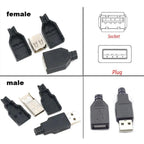 10pcs Type A USB interface (Male/Female), equipped with a black plastic cover, used for computer peripherals and port adapters.