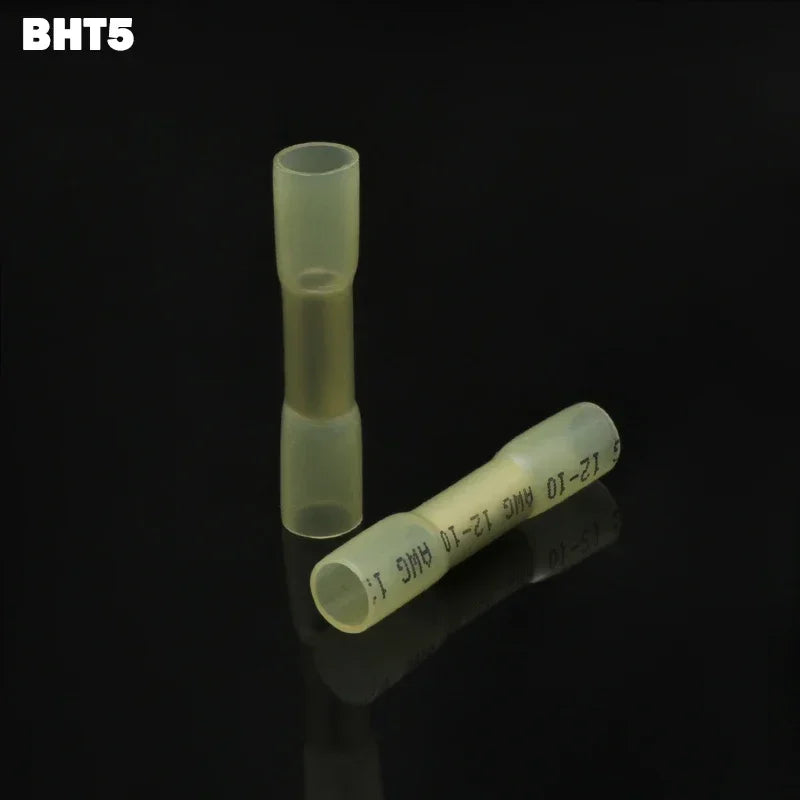 10/100Pcs Heat Shrinkable Cable Terminal Tube BHT0.5 BHT1.25 BHT2 BHT5 AWG22-10 Waterproof Butt Crimp Copper Insulated Connector