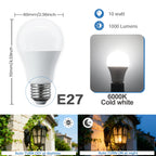 2Pack Led Sensor Control Bulb B22 E27  Bulb Light Dusk To Down AC100-240V 1000lm 10W 3000K-6000K for Underground Garage Corridor