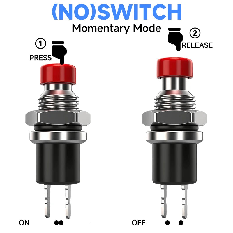 5mm 7mm 10mm Mini Push Button Switch Latching Self Reset Red High Head Small Buttons Switches 2 pins 1NO 1NC 3A/125V 1A/250V