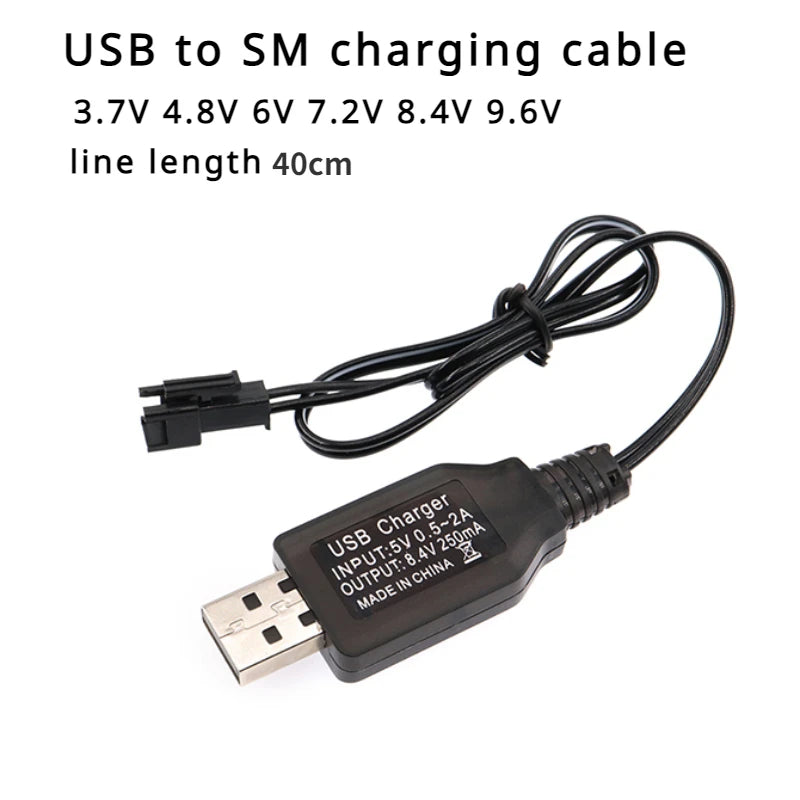 5V to 3.7/4.8/6/7.2/8.4/9.6V250mA Battery USB Power Charger Cable SM 2P Forward Plug for Remote Control Boat Car USB Charger Toy