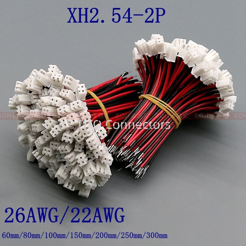 100Pcs JST XH2.54 XH 2.54mm Wire Cable Connector 2 Pin Pitch Male  Plug Socket  Wire Length 26AWG 24AWG