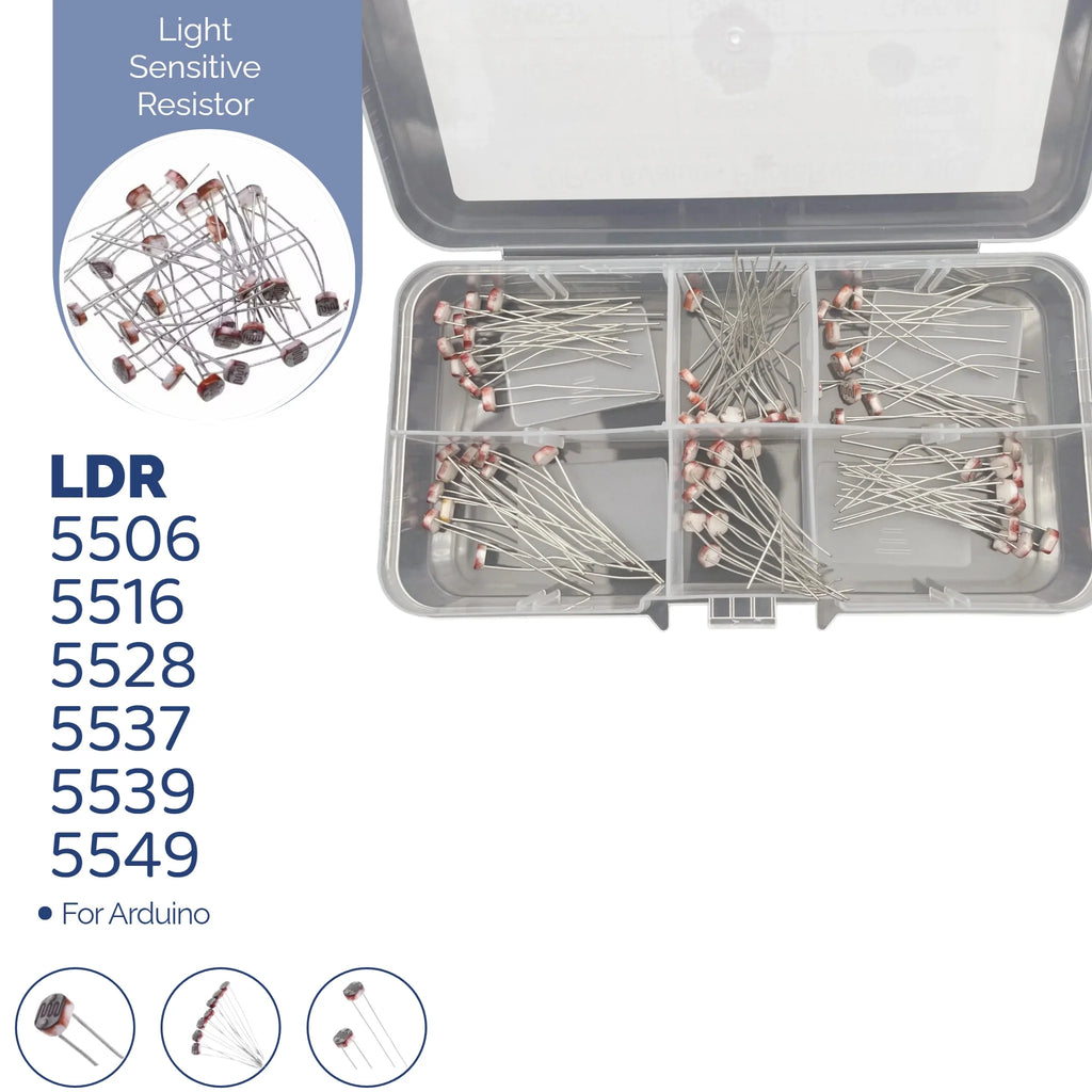 60PCS/kit LDR Photo Light Sensitive Resistor Photoelectric Photoresistor 5528 GL5528 5537 5506 5516 5539 5549 For Arduino