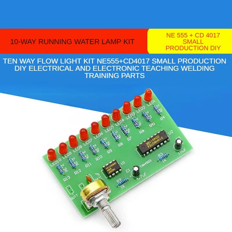 Ten Way Flow Light Kit NE555+CD4017 Small Production DIY Electrical and Electronic Teaching Welding Training Parts