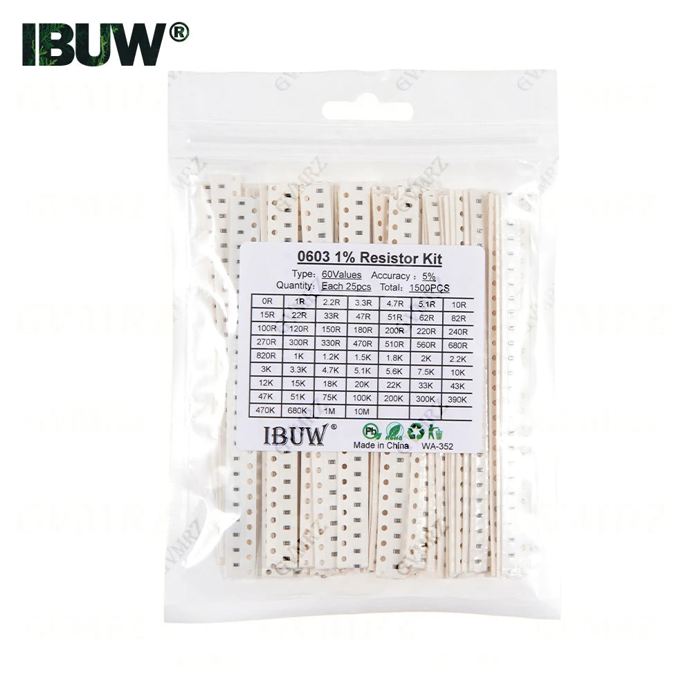 0201 0402 0603 0805 1206 1% 5% SMD Resistor Assorted Kit 1R-1M 10K 100K 1K 100R Resistance Set DIY