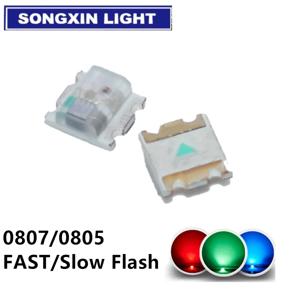 100pcs 0805 RGB colorful 2.0*1.8*0.8mm Multicolor Flicker 0807 RGB Diode LED Lamps Blinking Slow/Fast Flashing with IC