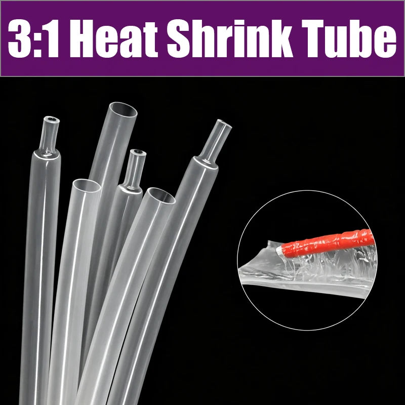 Clear 3/5M 3:1 Heat Shrink Tube With Glue Diameter 1.6 ~ 19.1mm Dual Wall Polyolefin Insulated Adhesive Lined Shrink Wrap Sleeve