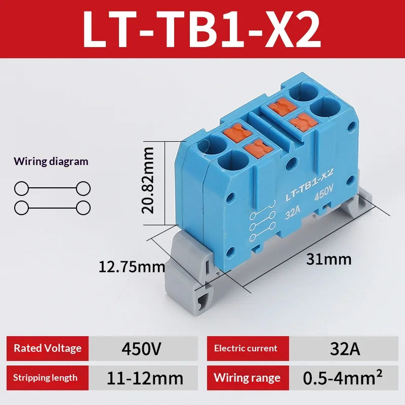 Push-in Terminal Block Multiple In Out Terminal Quick Connection of Wires Din Rail Wire Connector Universal Junction Box TB1-X6D
