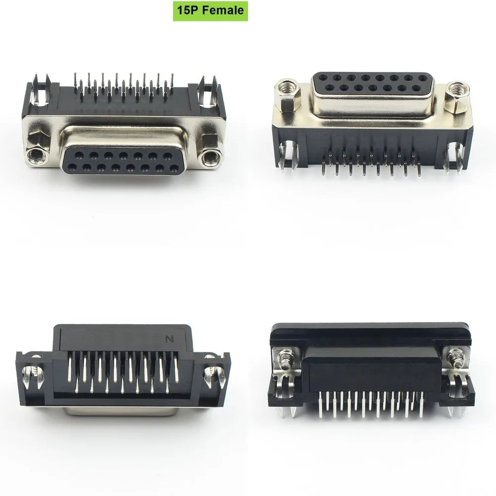 5pcs D-SUB 9 15 25 37 Pin Male Female PCB Connector With Set Screw Plug Socket Adapter Right Angle 2 Rows DB9 DB15 DB25 DB37