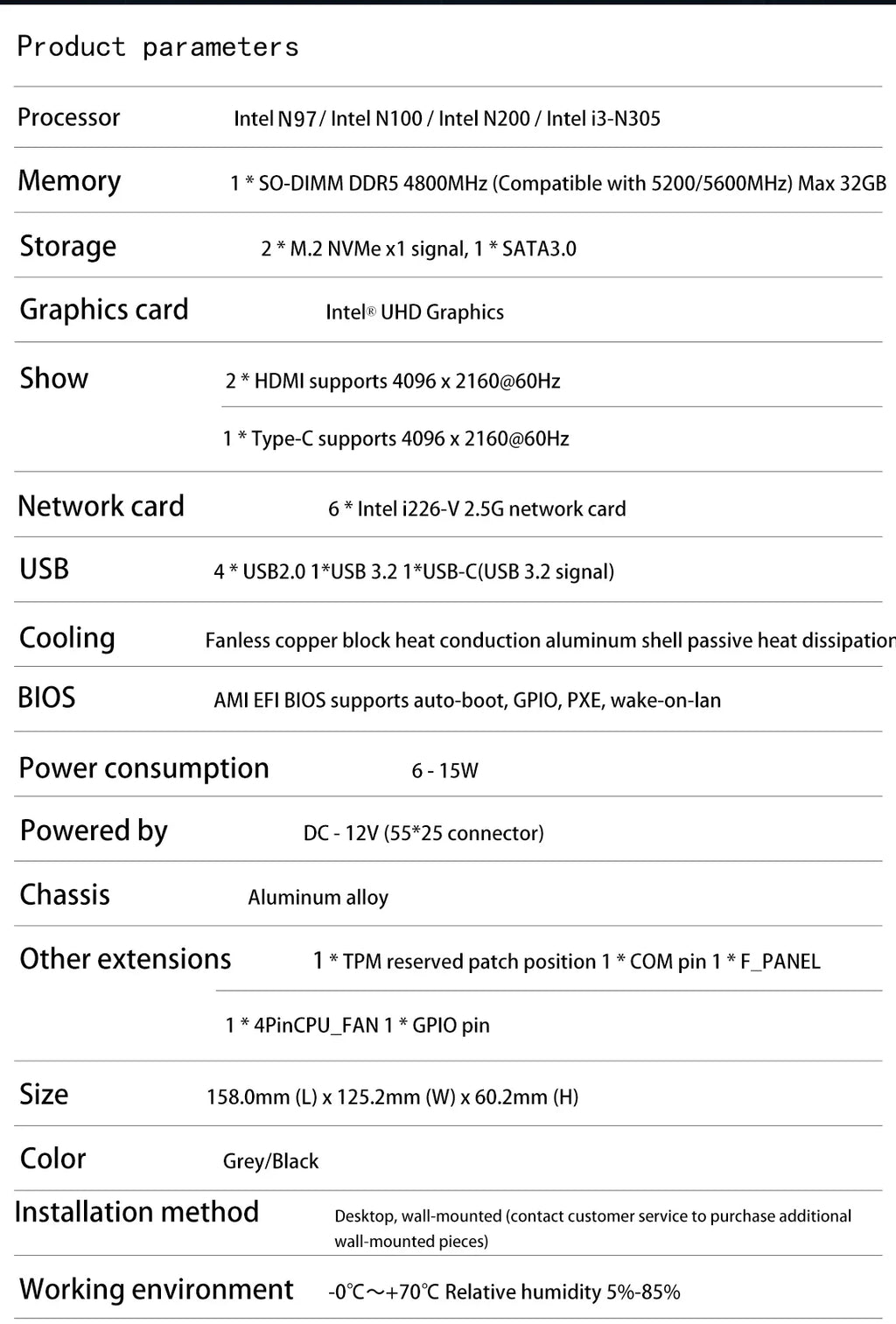6 LAN 2.5G Firewall Router Intel 3 N355 N200 N150 N97 i226-V Fanless Mini PC DDR5 2xNVMe 1xSATA3.0 2xHD Type-C pfSense OPNsense