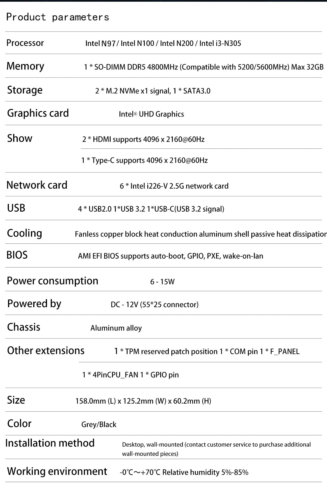 6 LAN 2.5G Firewall Router Intel 3 N355 N200 N150 N97 i226-V Fanless Mini PC DDR5 2xNVMe 1xSATA3.0 2xHD Type-C pfSense OPNsense