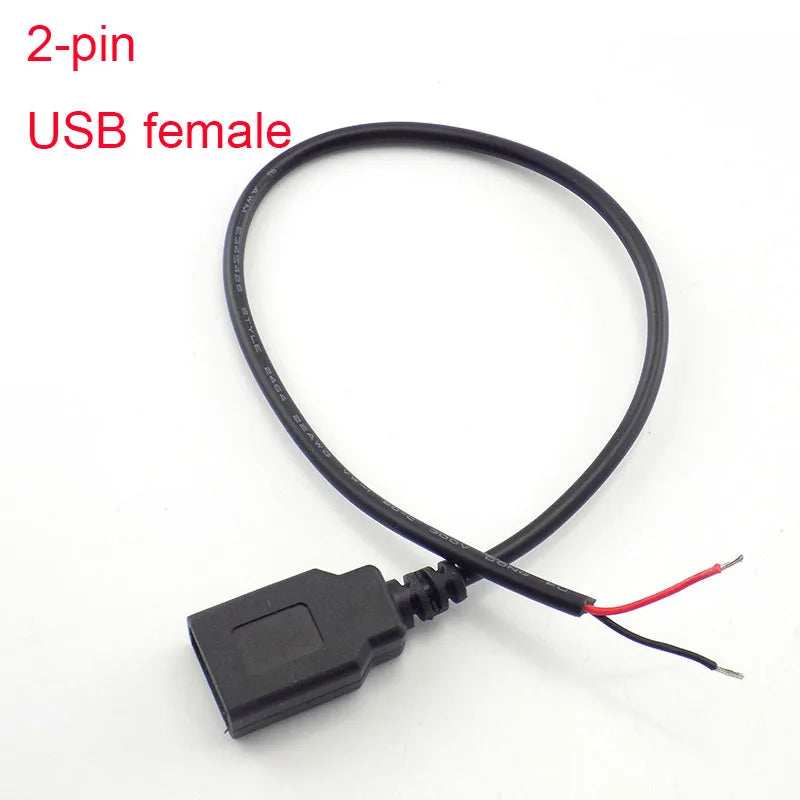 0.3m/1m/2m Power Supply Cable 2 Pin USB 2.0 A Female male 4 pin wire Jack Charger charging Cord Extension Connector DIY 5V line