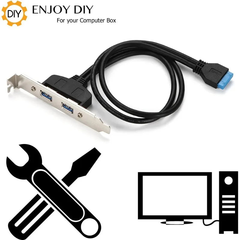 2 Ports USB 3.0 Female Back Panel To Motherboard 20pin Header Connector Cable Adapter With PCI Slot Plate Bracket 50cm