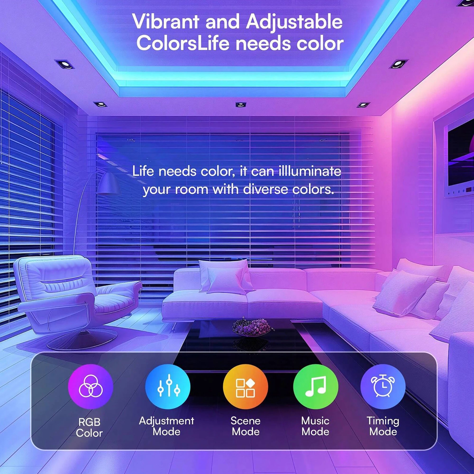 100FT Bedroom LED Strips Light, Color-hanging LED Strips Set, with 24-key Remote Control and Intelligent Application Control, RGB Music Synchronous Lighting, Suitable for Rooms, Home Decoration