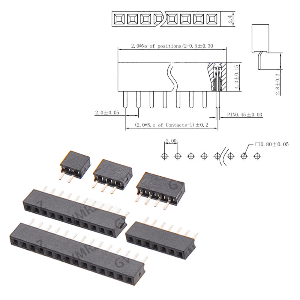 10pcs 1X 2X/2/3/4/5/6/8/10/40 PIN Single Row Straight FEMALE PIN HEADER 2.0MM 2MM Strip Connector So