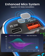 LENCENT Bluetooth 5.4 FM Transmitter with PD 30W &QC 18W Fast Charging Hands-Free Calling Wireless Radio Music Car Adapter
