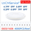 LoCNService SMD Capacitors 4000PCS 0603 1608 COG/NPO RoHS 50V 0.5% 5% 4.7PF 5PF 5.6PF 6PF 6.2PF 6.8PF 7PF 8PF High quality