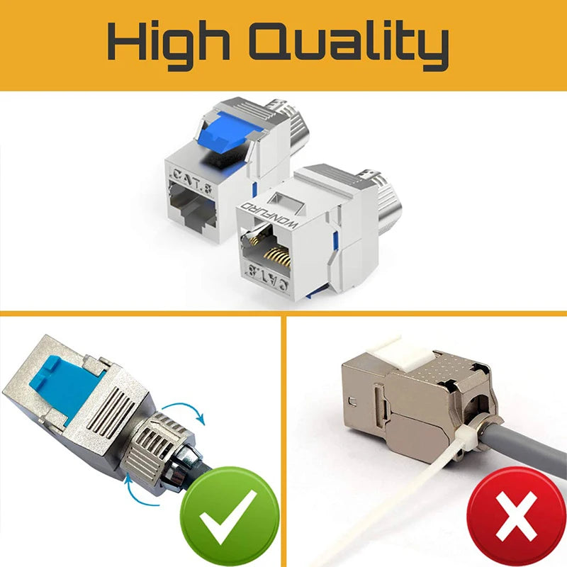 Hoolnx CAT8 CAT7 CAT6A CAT6 Tool less RJ45 Keystone Jack, Metal Zinc Alloy Self-locking Tool Free STP Shielded Module Coupler