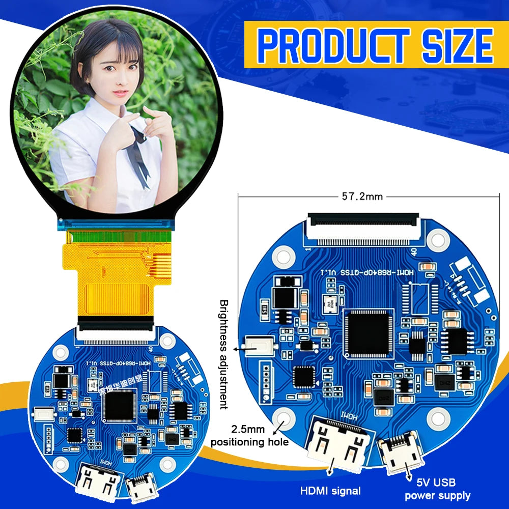 2.1 Inch TFT LED Display Module Round Screen HD IPS 480*480 SPI RGB Interface MIPI HDMI Driver ST7701S Capacitive Touch Screen
