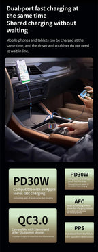 Car Adapter Bluetooth FM Transmitter For Car PD30W&QC3.0 Car Charger Bluetooth Adapter Zinc Alloy Color Light Hands-Free