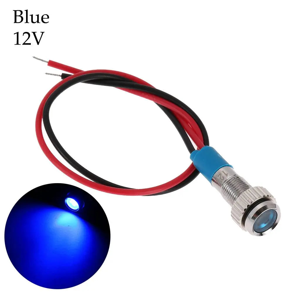 1Pc Dashboard With Wire Red Yellow Blue Green White 6mm 3V 5V 6V 9V 12V 24V 220V LED Metal Indicator Light Signal Lamp