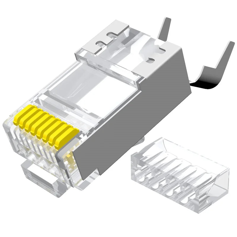 CAT7 Shielded 10Gbps STP RJ45 Modular Plug Connector with Load Bar, 50μ Gold-plated Support 23-26AWG