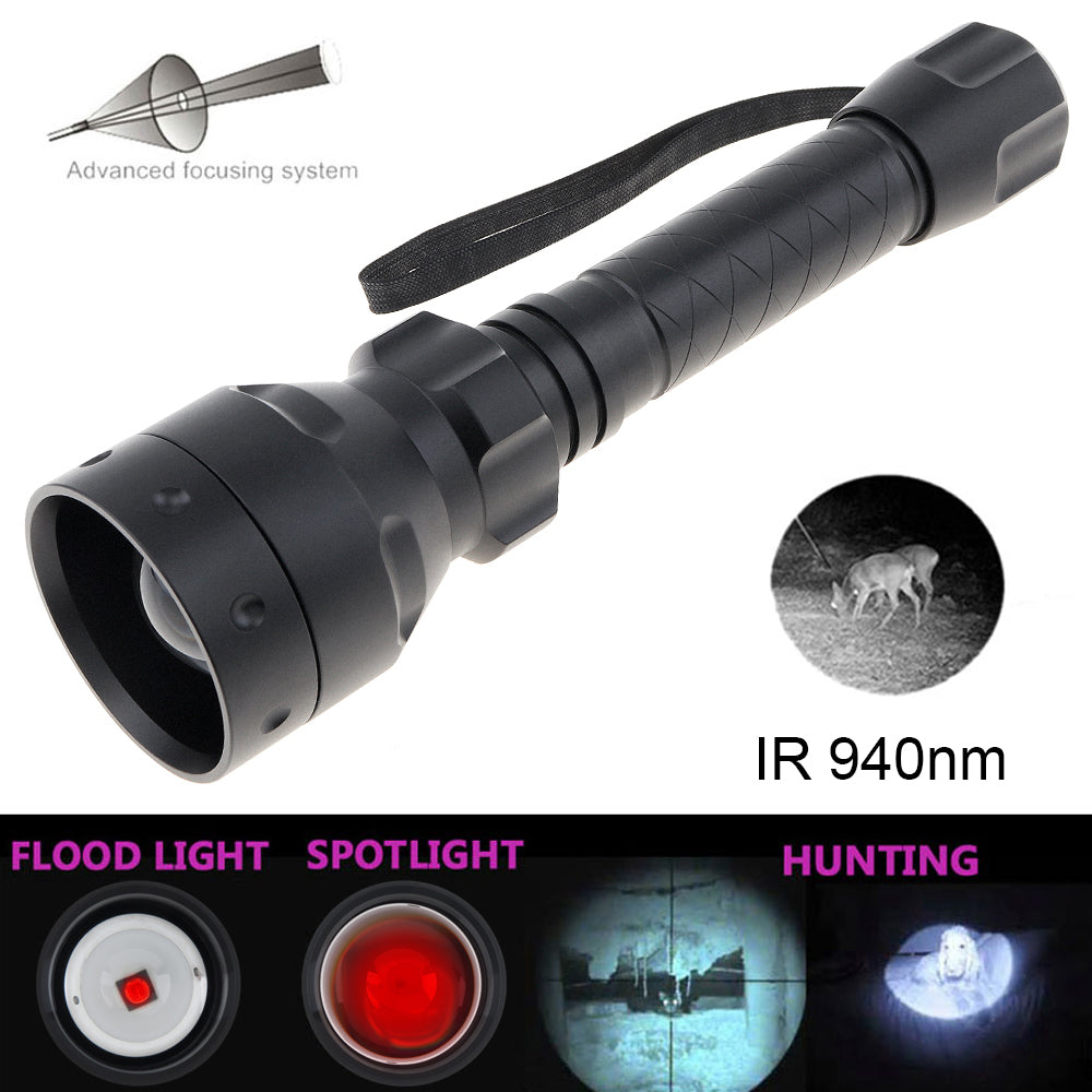 T50 Infrared IR Flashlight Long Range Zoomable 940nm LED Range Radiation Tactical Flashlight Torch with Night Vision for Hunting
