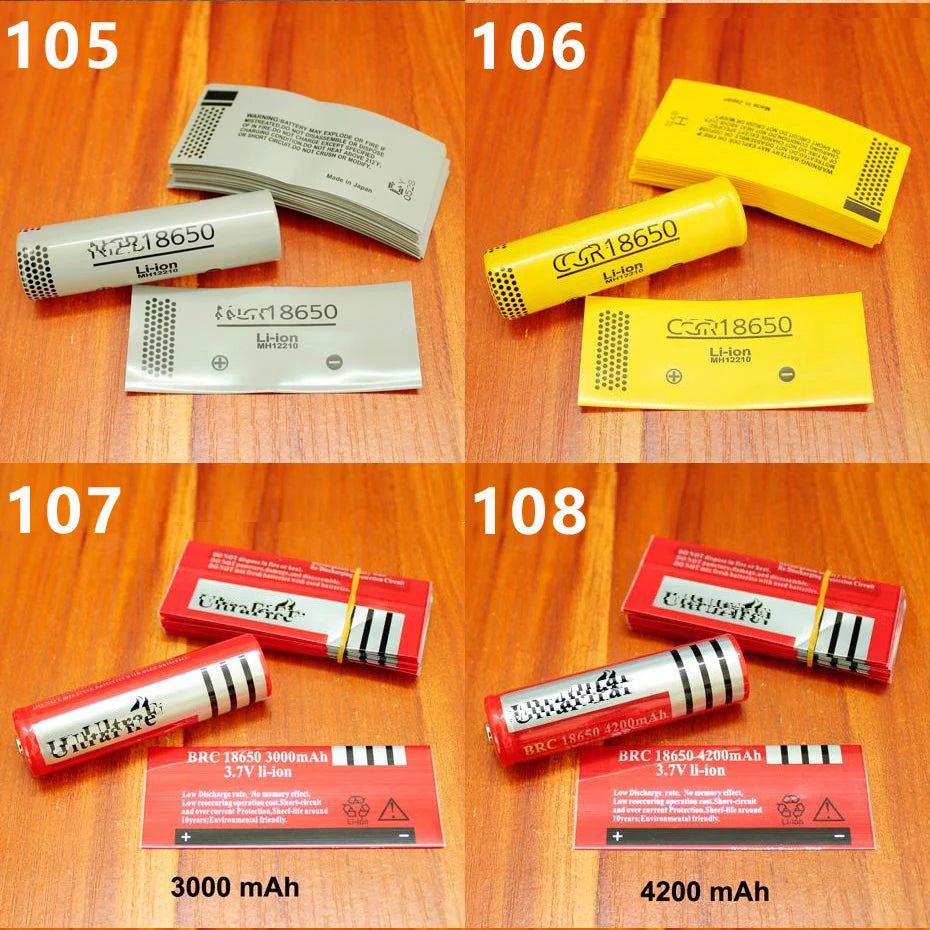 100pcs/lot Shrinkage packaging skin for lithium battery 18650 battery PVC heat shrinkable film insulating sleeve packaging skin