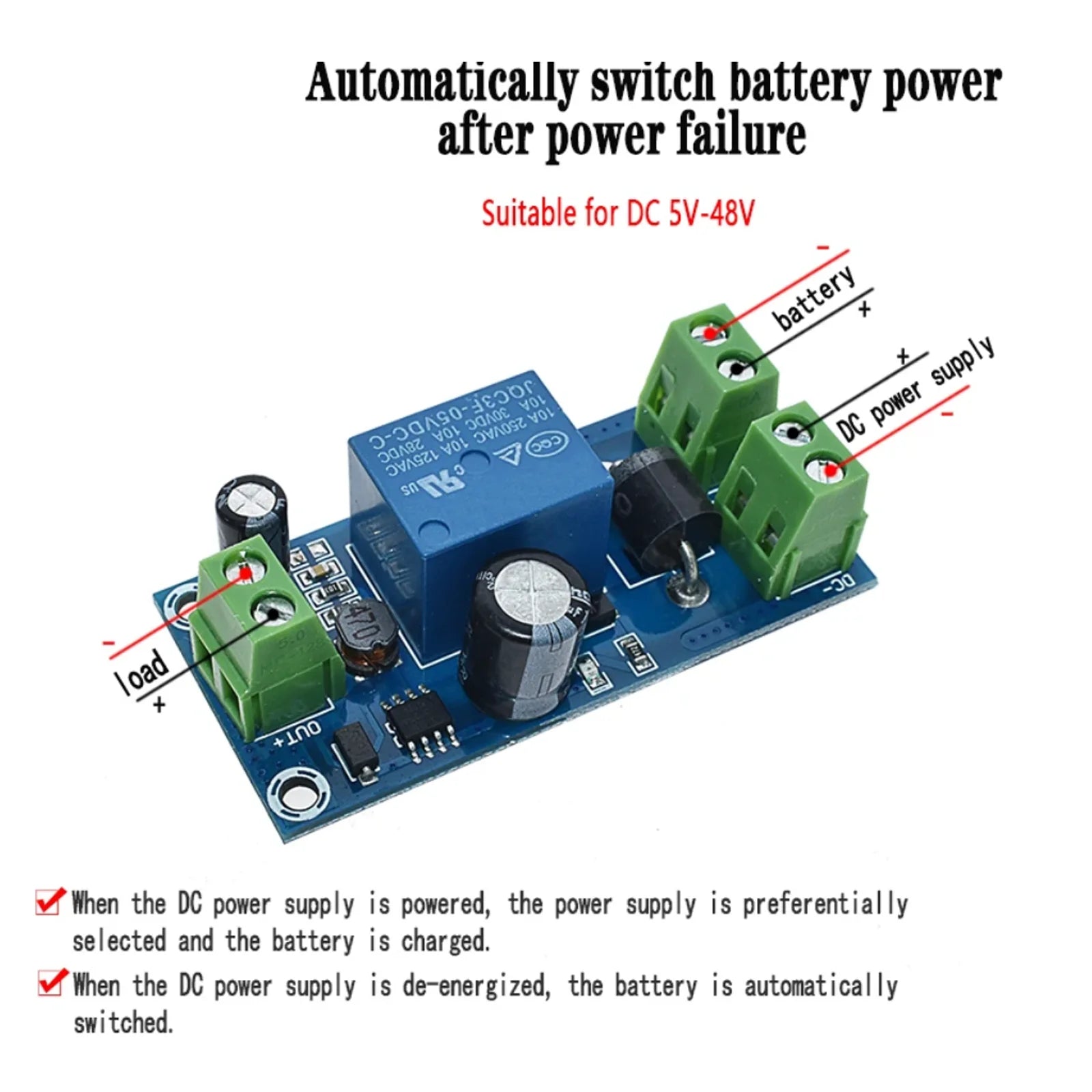 YX850 UPS Power Failure Automatic Switching Module 5V-48V 10A Backup Battery Converter Emergency Cut-off Board for Lithium