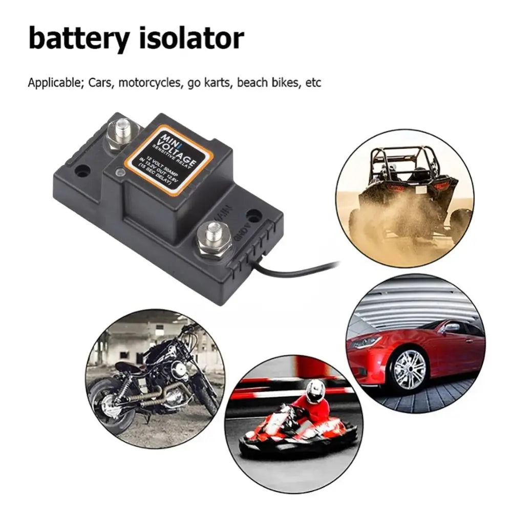Dual Battery Isolator Waterproof Mini Voltage Sensitive Relay 12V 50A Voltage Sensitive Relay for Camper RV Yacht Auto