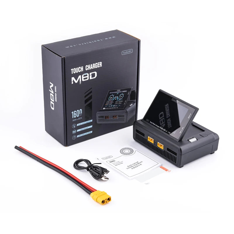ToolkitRC M8D 1600W 50A Charger DC Balance Touch Screen 65W Fast Charge Dual Channels for 1-8S Lipo Battery For Rc FPV Drone Car