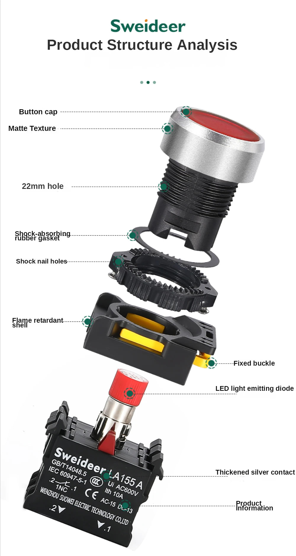 Push Button on Off Switch with LED 22mm Momentary Reset Self Locking Waterproof  Power Switch with Light 12V 24V 220V 10A 1NO2NC