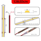 COB LED Strip Light High Density Linear Lighting 480/528Leds/m Flexible Tape Warm Natural White Red Blue Green Decor DC12/24V